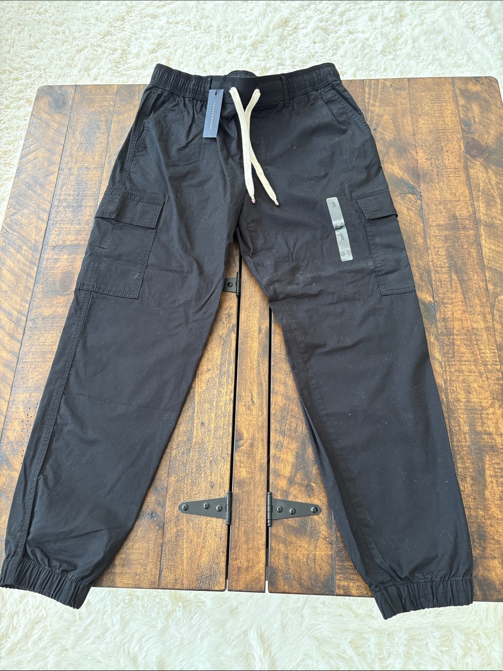 Tommy Hilfiger Black Cargo Jogger Pants with Drawstring
